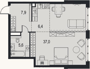 Планировка: Студия, 56,9 м²
