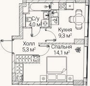 Планировка: 1-к, 32,5 м²
