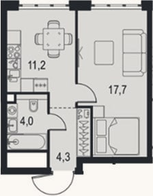 Планировка: 1-к, 37,2 м²