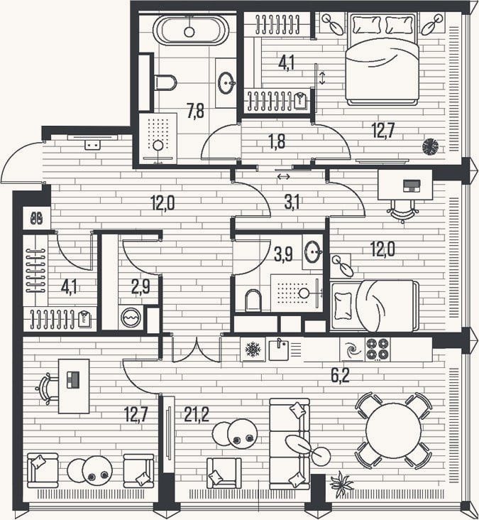 Планировка: 4+ к, 104,5 м²