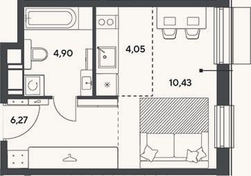 Планировка: Студия, 25,7 м²