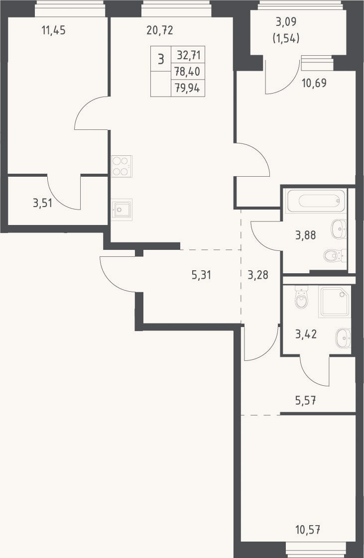 Планировка: 4+ к, 78,4 м²