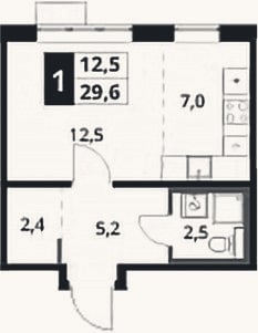 Планировка: Студия, 29,6 м²
