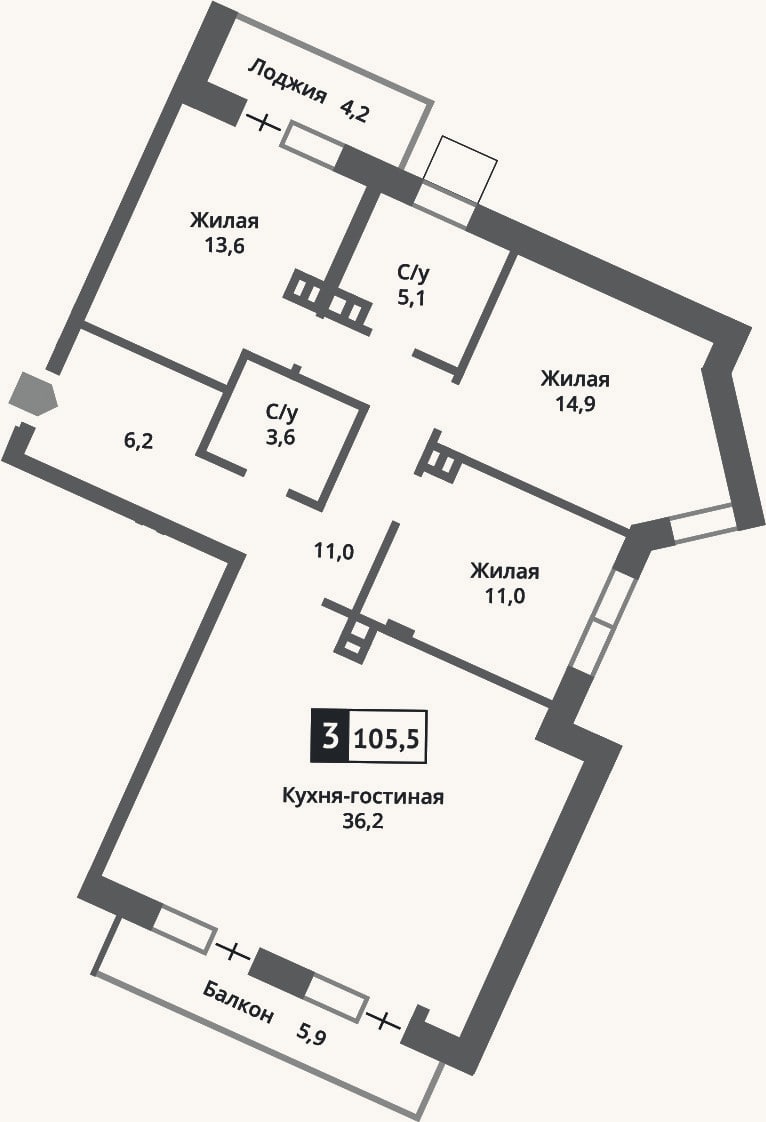 Планировка: 4+ к, 101,8 м²