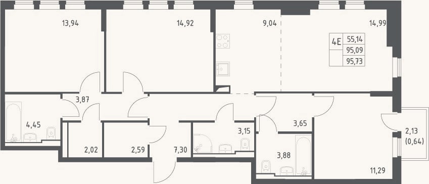 Планировка: 4+ к, 94,1 м²