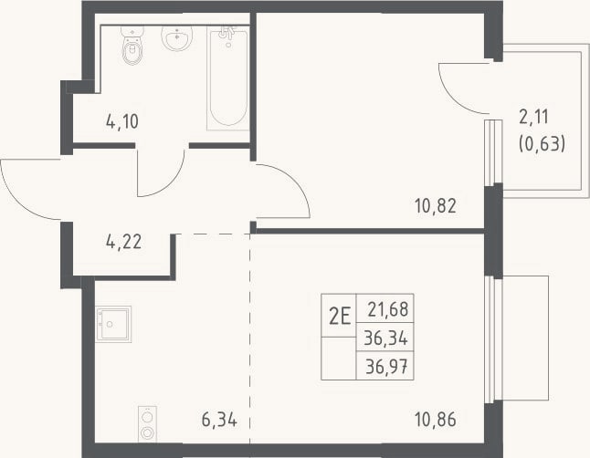 Планировка: 2-к, 36,3 м²
