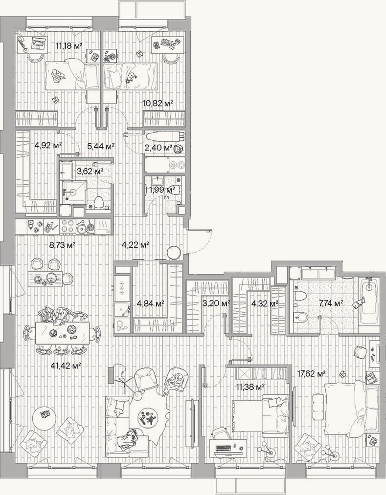 Планировка: 4+ к, 143,8 м²