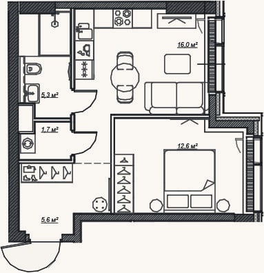 Планировка: 1-к, 41,2 м²