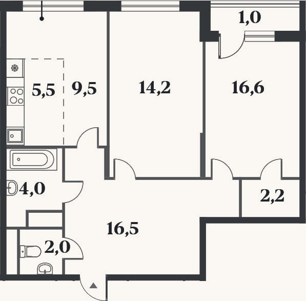 Планировка: 3-к, 70,5 м²