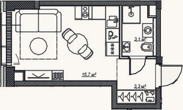 Планировка: Студия, 22,2 м²