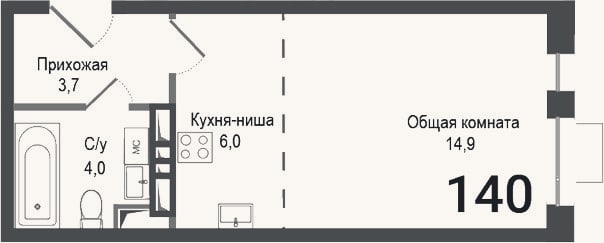 Планировка: Студия, 28,6 м²