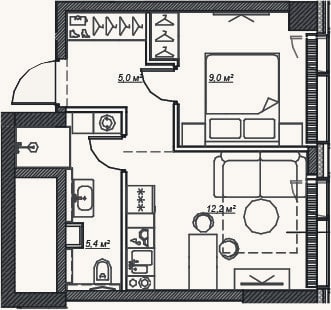 Планировка: 2-к, 31,7 м²