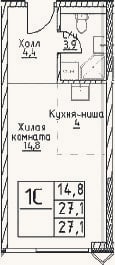 Планировка: Студия, 27,1 м²