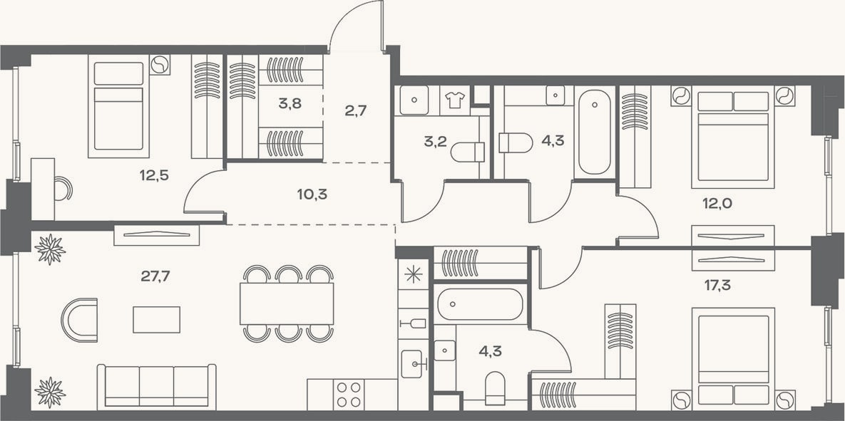 Планировка: 4+ к, 98,1 м²