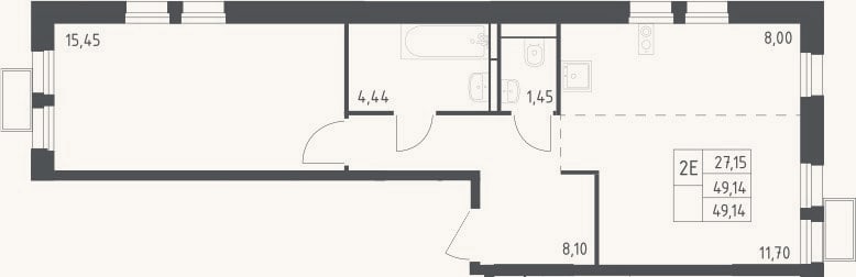 Планировка: 2-к, 49,1 м²
