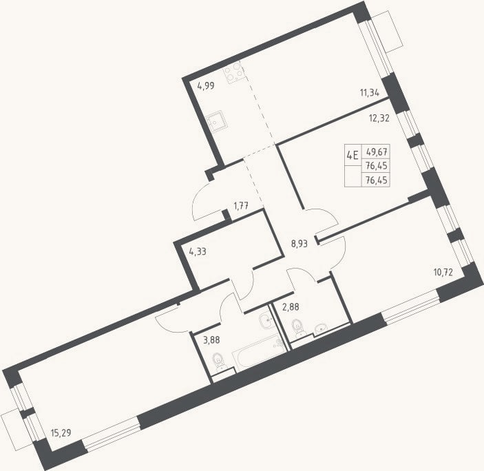 Планировка: 4+ к, 76,5 м²