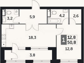 Планировка: 2-к, 47 м²
