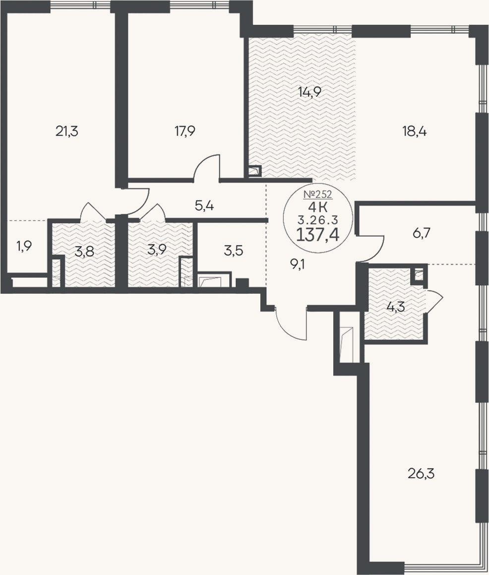 Планировка: 4+ к, 137,4 м²