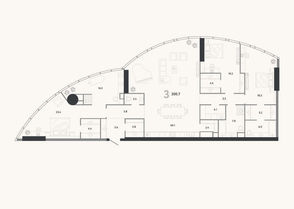 Планировка: 4+ к, 200,7 м²
