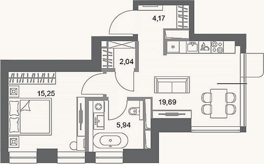 Планировка: 1-к, 47,1 м²