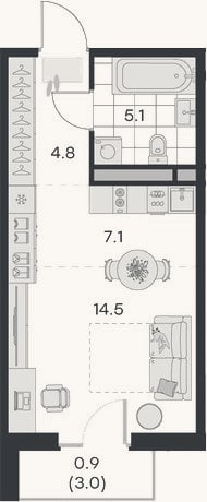 Планировка: Студия, 31,5 м²