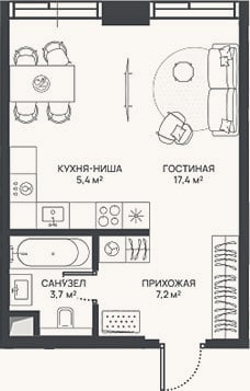 Планировка: Студия, 33,7 м²