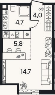 Планировка: Студия, 29,2 м²