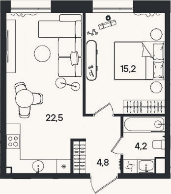 Планировка: 2-к, 46,7 м²