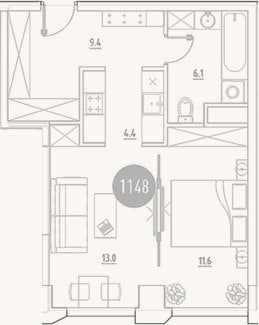 Планировка: 2-к, 44,5 м²