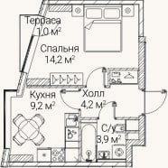 Планировка: 1-к, 30,6 м²