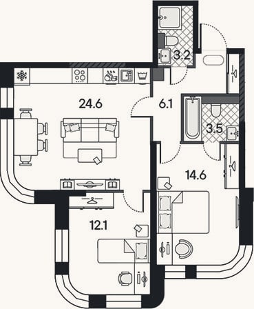 Планировка: 3-к, 64,1 м²