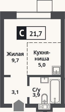 Планировка: Студия, 21,7 м²