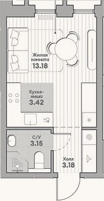 Планировка: Студия, 22,9 м²