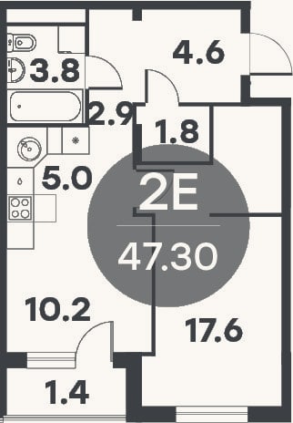 Планировка: 2-к, 44,5 м²