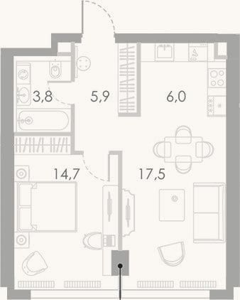 Планировка: 2-к, 47,9 м²
