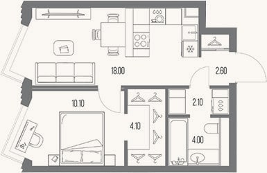 Планировка: 1-к, 40,9 м²