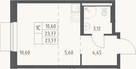 Планировка: Студия, 23,8 м²