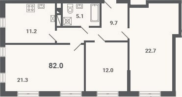 Планировка: 3-к, 82 м²