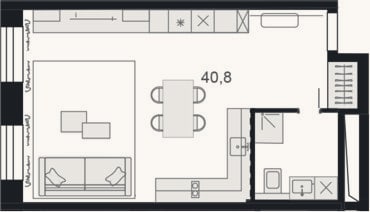 Планировка: Студия, 40,7 м²
