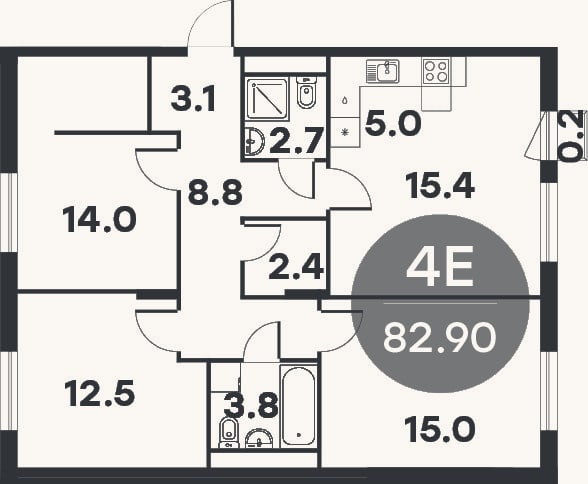Планировка: 4+ к, 82,7 м²