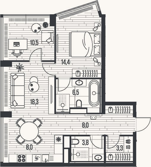 Планировка: 3-к, 72,9 м²