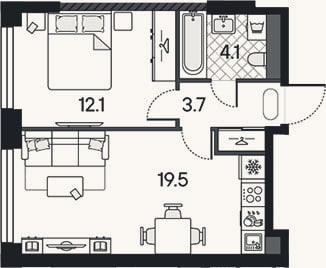 Планировка: 2-к, 39,4 м²