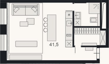 Планировка: Студия, 41,4 м²
