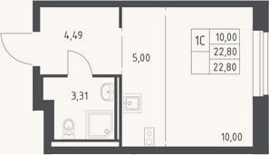Планировка: Студия, 22,8 м²