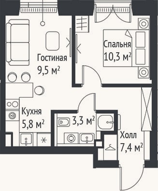 Планировка: 2-к, 36,3 м²