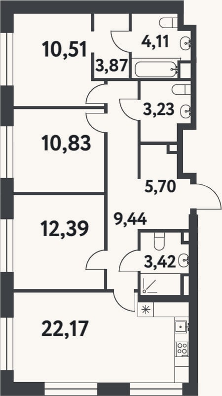 Планировка: 3-к, 85,7 м²