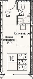 Планировка: Студия, 27 м²