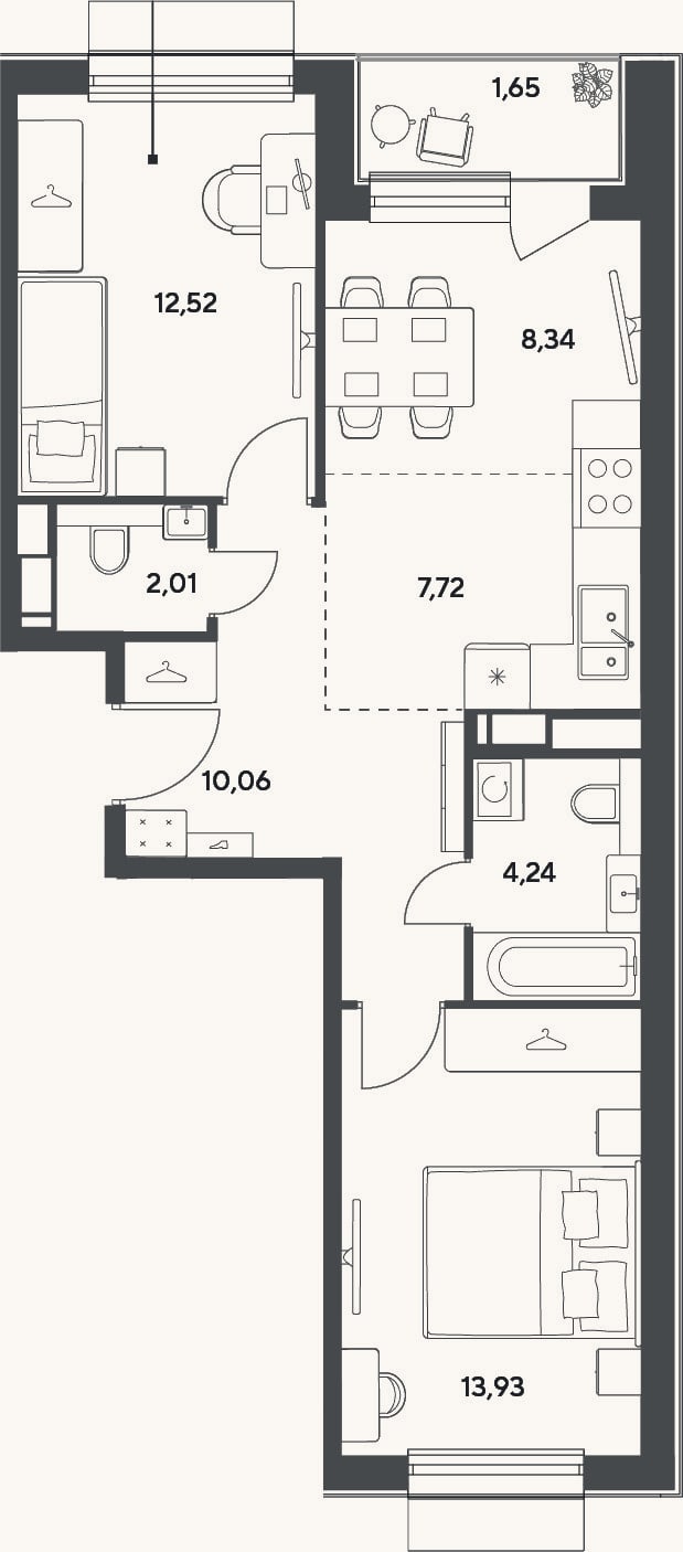 Планировка: 3-к, 58,8 м²