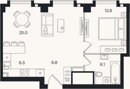 Планировка: 2-к, 57 м²