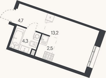 Планировка: Студия, 24,7 м²